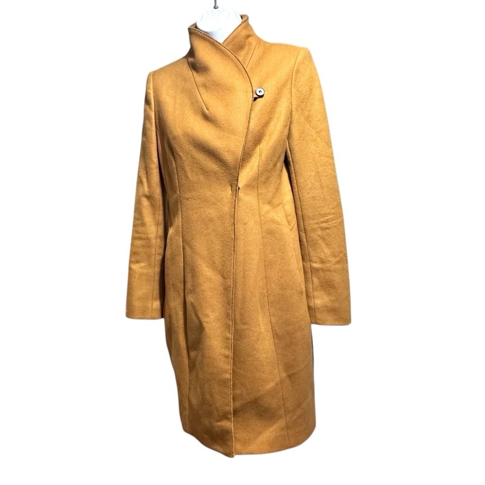 Zara Tan Beige Camel Pea Coat Trench Coat Button Up Long Jacket Fitted Size XS